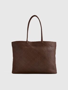 Quince italian Leather woven Tote Bag in Brown
